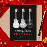 Cartes Pour Fêtes Annuelles Guitare cool Noël Merry Music Personnalisé<br><div class="desc">Apportez un peu de gaieté musicale à la saison festive avec ces guitares pop art noir blanc gris portant des chapeaux santa. Typographie moderne en rouge et gris facile à personnaliser avec le modèle. Ajoutez vos propres salutations et créez une carte de Noël unique pour les amateurs de musique, idéale...</div>