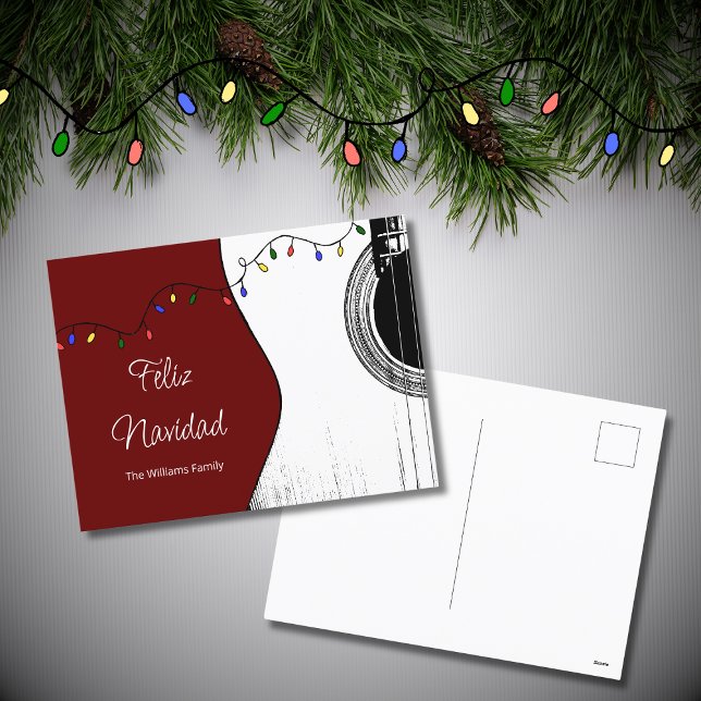 Cartes Pour Fêtes Annuelles Guitare de Noël Feliz Navidad Festive Rouge (Créateur téléchargé)