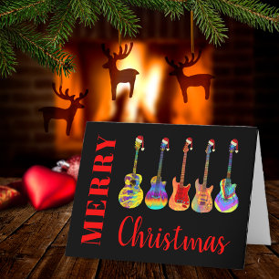 Cartes Pour Fêtes Annuelles Guitare de Noël Santa