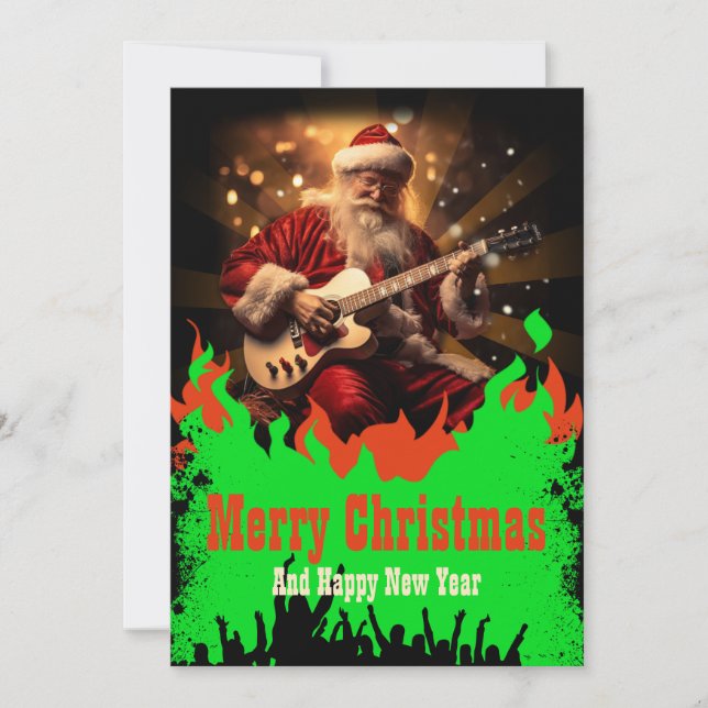 Cartes Pour Fêtes Annuelles Guitare du Père Noël (Devant)