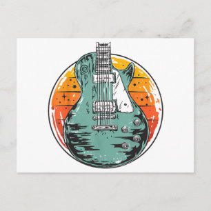 Cartes Pour Fêtes Annuelles Guitare Électrique Rétro Coucher de Soleil Musique