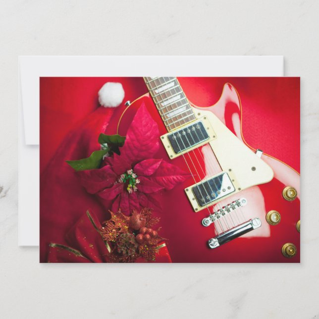 Cartes Pour Fêtes Annuelles Guitare électrique rouge avec ornements de Noël (Devant)