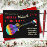 Cartes Pour Fêtes Annuelles Guitare Musicale Joyeux budget de Noël<br><div class="desc">Guitare joyeux musique Noël voeux budget carte postale. Apportez de la joie musicale et des couleurs vives à la saison festive avec cette carte de voeux de Noël Guitare aux mélomanes. Guitare électrique semi acoustique moderne colorée et funky, portant un chapeau de Père Noël amusant avec des notes musicales sur...</div>