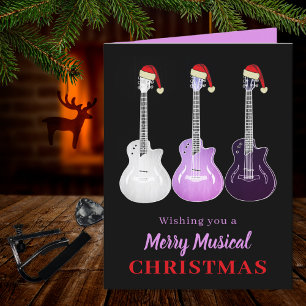 Cartes Pour Fêtes Annuelles Guitare Noël joyeux rose musicale
