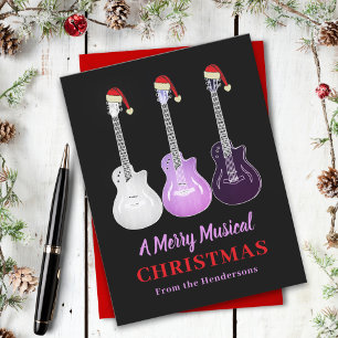 Cartes Pour Fêtes Annuelles Guitare Noël Merry Music Personnalisé rose