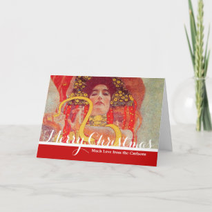 Cartes Pour Fêtes Annuelles Gustav Klimt Red Woman Gold Snake Peinture