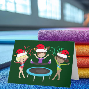 Cartes Pour Fêtes Annuelles Gymnastique Filles de Noël à Santa Hats mignonne