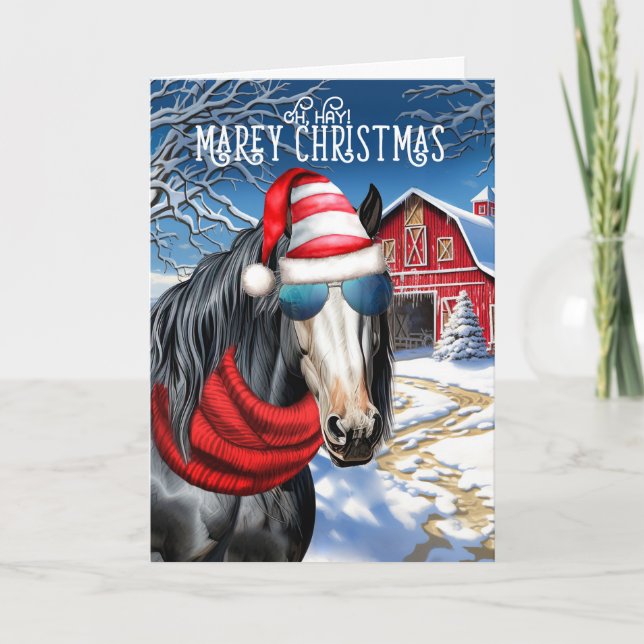 Cartes Pour Fêtes Annuelles Gypsy Vanner Horse drôle MAREy Noël (Devant)