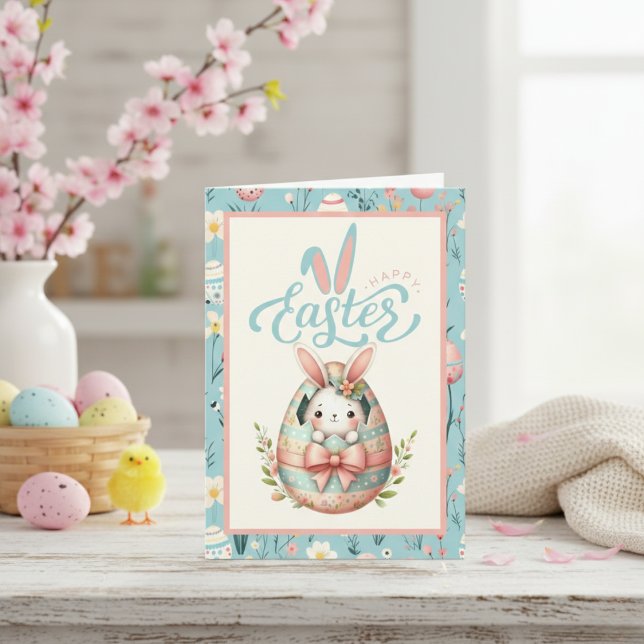 Cartes Pour Fêtes Annuelles Hachage de lapin de l'oeuf Joyeux Pâques Custom (Bunny Hatching From Egg Happy Easter Custom Holiday Card)