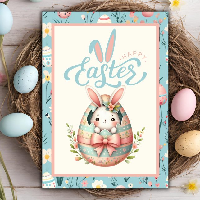Cartes Pour Fêtes Annuelles Hachage de lapin de l'oeuf Joyeux Pâques Custom (Bunny Hatching From Egg Happy Easter Custom Holiday Card)