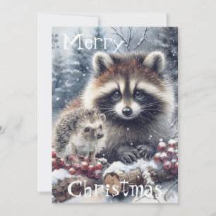 Cartes Pour Fêtes Annuelles Haie de Noël de Raton Laveur Hérisson d'Hiver de B