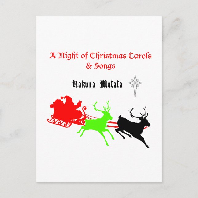 Cartes Pour Fêtes Annuelles Hakuna Matata Père Noël cadeaux avec chant de caro (Devant)