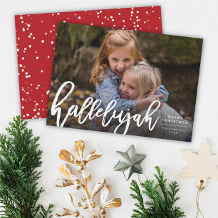 Cartes Pour Fêtes Annuelles Hallelujah Brush Script Photo de Noël religieuse