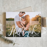 Cartes Pour Fêtes Annuelles Hallelujah Moderne calligraphie superposition Noël<br><div class="desc">Hallelujah ! Envoyez des voeux et des voeux de Noël à votre famille et à vos amis avec ce carte photo. Il est doté d'une calligraphie moderne avec un accent cardiaque. Cette carte de photo religieuse de Noël est disponible en variété de cartons. Personnalisez en ajoutant des noms, des messages...</div>