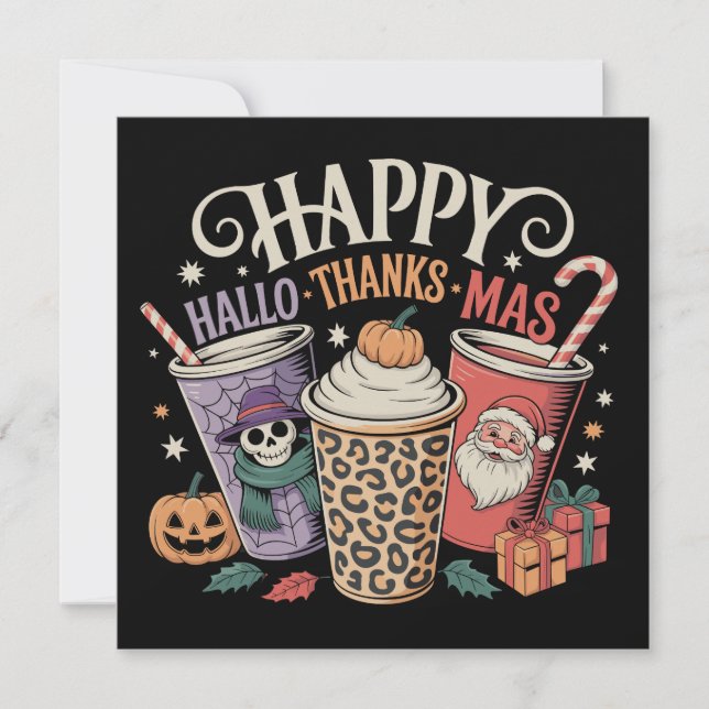 Cartes Pour Fêtes Annuelles Hallothanksmas Halloween Thanksgiving Noël (Devant)