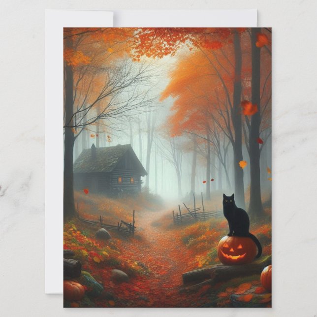 Cartes Pour Fêtes Annuelles Halloween/Automne/citrouille/chat (Devant)