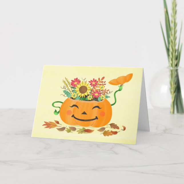 Cartes Pour Fêtes Annuelles Halloween automne Citrouille floral (Devant)