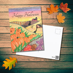 Cartes Pour Fêtes Annuelles Halloween Automne Citrouille Folk Art Harvest