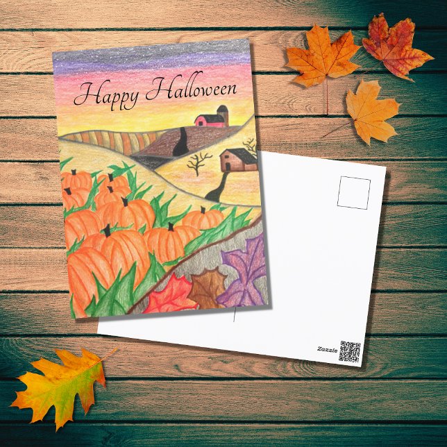 Cartes Pour Fêtes Annuelles Halloween Automne Citrouilles Art Populaire Récolt (Créateur téléchargé)