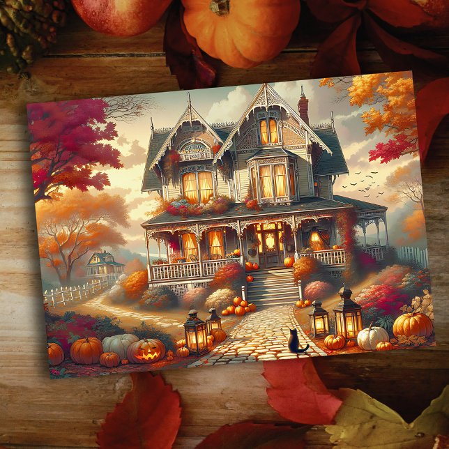 Cartes Pour Fêtes Annuelles Halloween Automne Maison de campagne scène (Créateur téléchargé)
