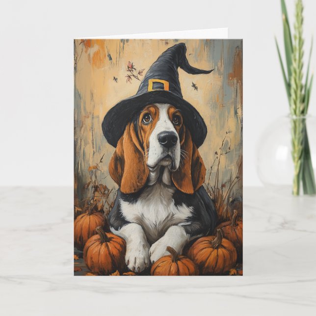Cartes Pour Fêtes Annuelles Halloween Basset Witch (Devant)