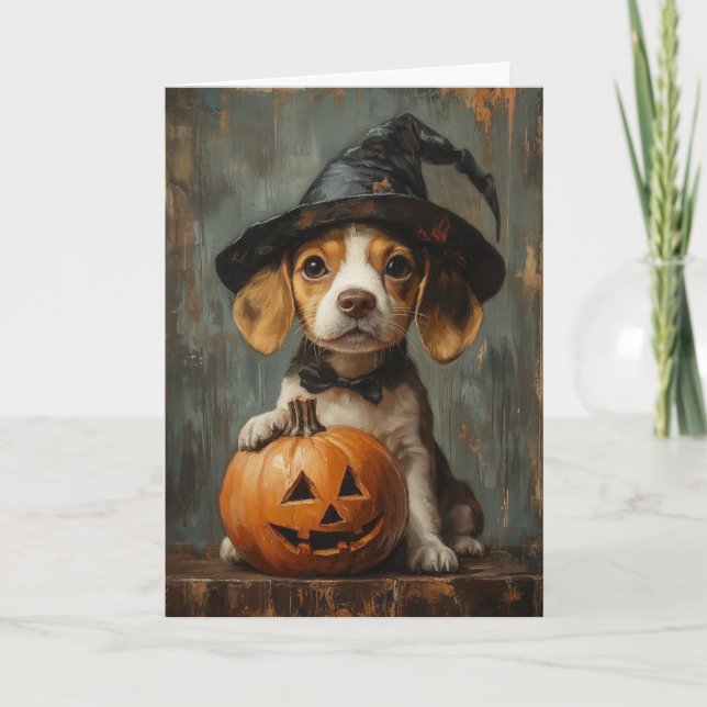 Cartes Pour Fêtes Annuelles Halloween beagle Pup sorcière (Devant)