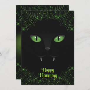 Cartes Pour Fêtes Annuelles Halloween Black Cat Green Webs