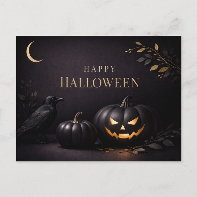 Cartes Pour Fêtes Annuelles Halloween Black Gold Pumpkins (Devant)