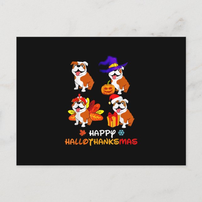 Cartes Pour Fêtes Annuelles Halloween Bulldog et Joyeux Noël Bon Hallot (Devant)