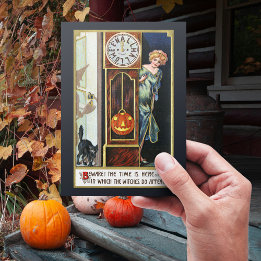 Cartes Pour Fêtes Annuelles Halloween Chat Chat Noir Sorcière vintage