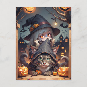 Cartes Pour Fêtes Annuelles Halloween chat et tour ou traiter l'enfant