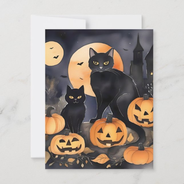 Cartes Pour Fêtes Annuelles Halloween Chat Noir (Devant)
