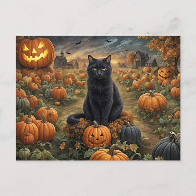 Cartes Pour Fêtes Annuelles Halloween Chat noir Citrouille Patte mignonne (Devant)
