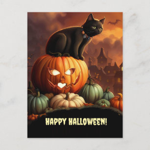 Cartes Pour Fêtes Annuelles Halloween Chat noir et Jack O'Lantern Cute