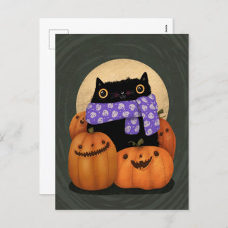 Cartes Pour Fêtes Annuelles Halloween Chat Noir Saison Automne Heureux Hallowe