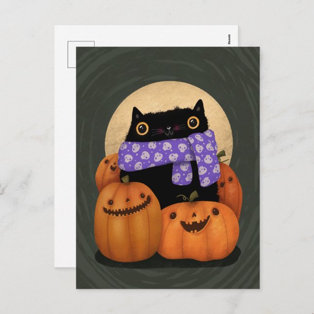 Cartes Pour Fêtes Annuelles Halloween Chat Noir Saison Automne Heureux Hallowe (Devant / Derrière)