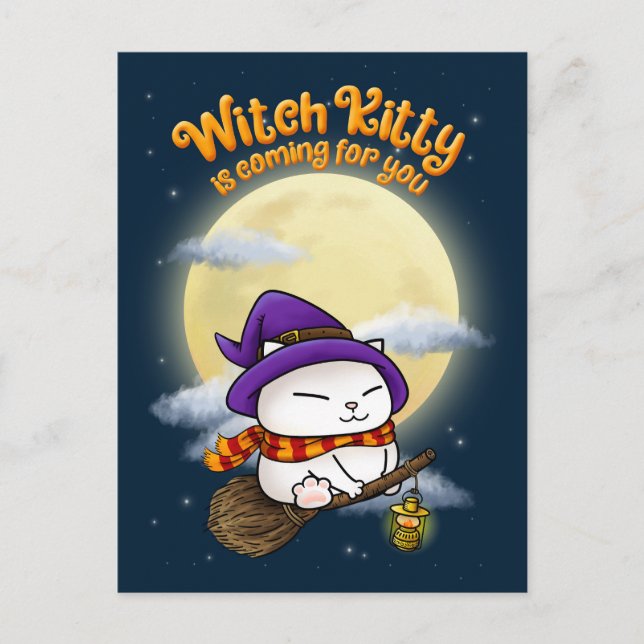 Cartes Pour Fêtes Annuelles Halloween Chat Witch Kitty (Devant)