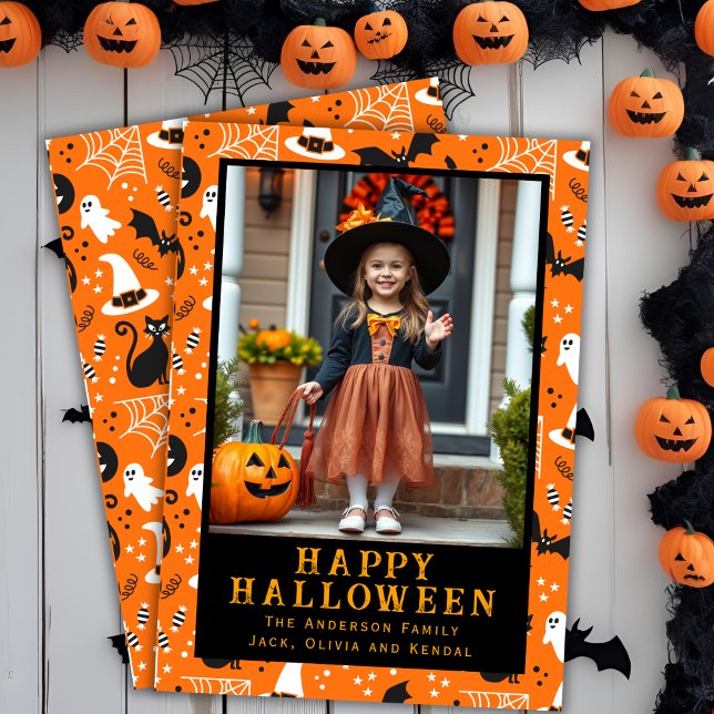 Cartes Pour Fêtes Annuelles Halloween classique mignon photo personnalisée (Classic Halloween Cute Custom Photo Holiday Card)