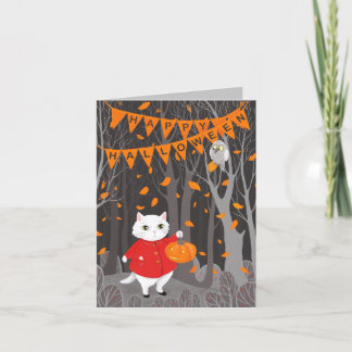Cartes Pour Fêtes Annuelles Halloween Cute Cat & Jack-o’-lanterne Citrouille