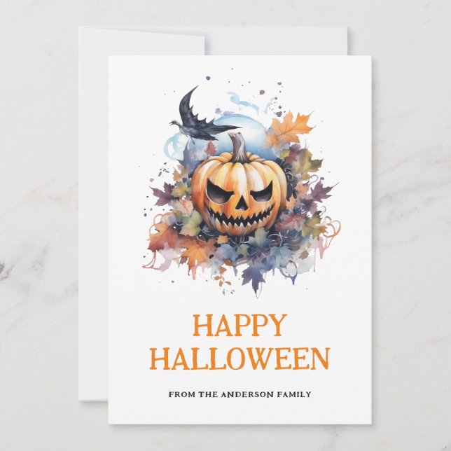 Cartes Pour Fêtes Annuelles Halloween éffrayant Citrouille Raven (Devant)