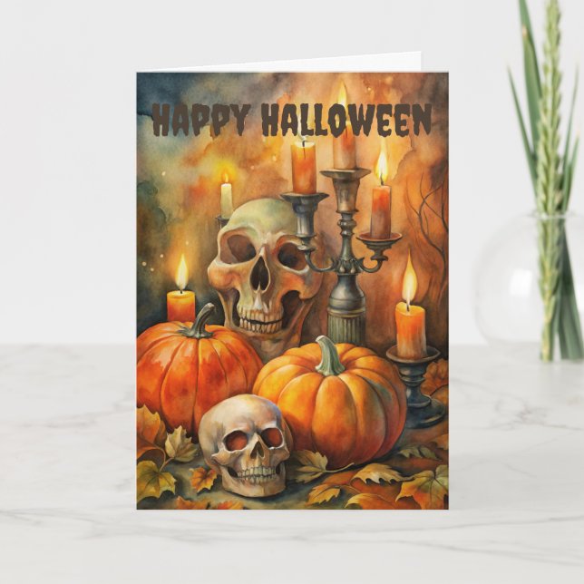 Cartes Pour Fêtes Annuelles Halloween effrayant crânes Déplaisants et citrouil (Devant)