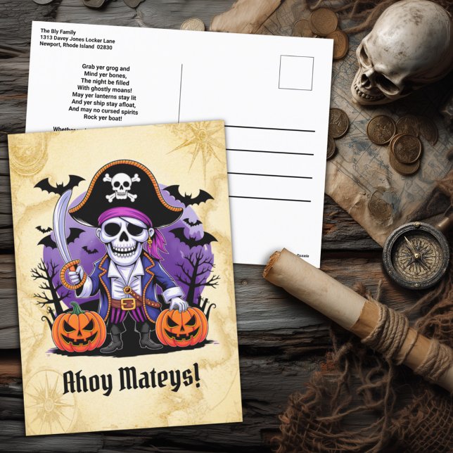 Cartes Pour Fêtes Annuelles Halloween éffrayant Pirate de squelette (Créateur téléchargé)