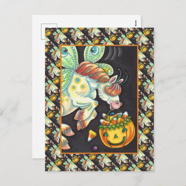CARTES POUR FÊTES ANNUELLES HALLOWEEN FLYING HORSE CANDY CORN (Devant / Derrière)