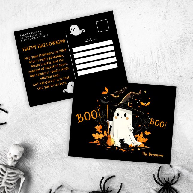 Cartes Pour Fêtes Annuelles Halloween Ghost Witch Salutation octobre (Halloween Ghost Witch October Greeting Holiday Postcard)