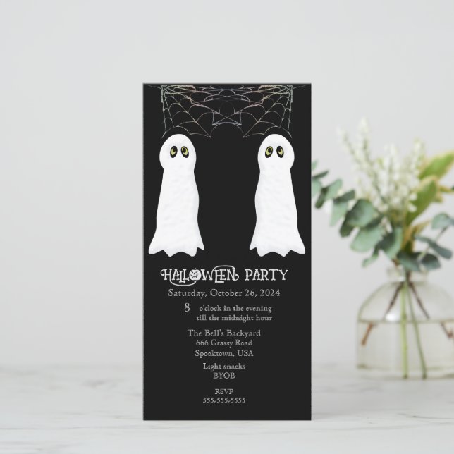 Cartes Pour Fêtes Annuelles Halloween Ghosts et Spider Webs Party (Debout devant)
