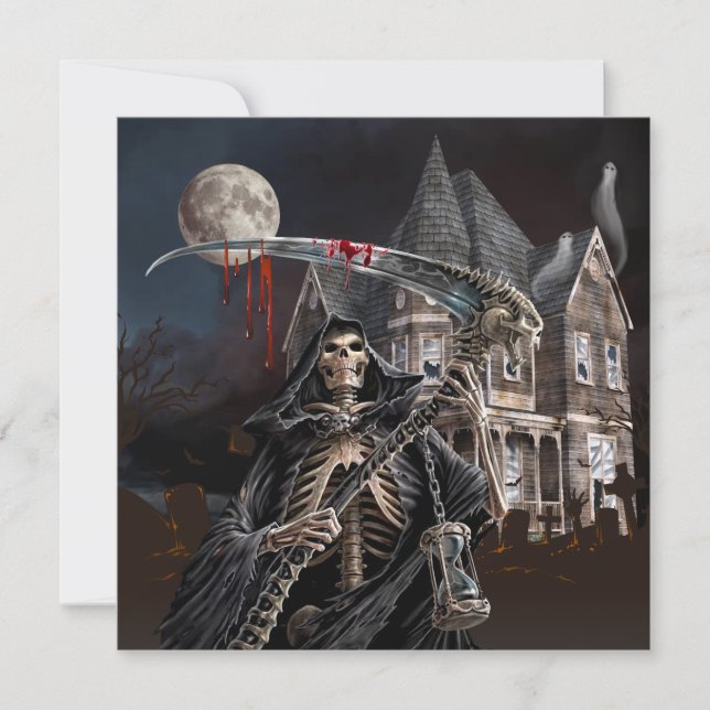 Cartes Pour Fêtes Annuelles Halloween Grim Reaper Maison hantée (Devant)