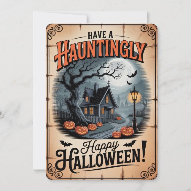 Cartes Pour Fêtes Annuelles Halloween "Honnêtement heureux" Maison Éffrayante (Devant)