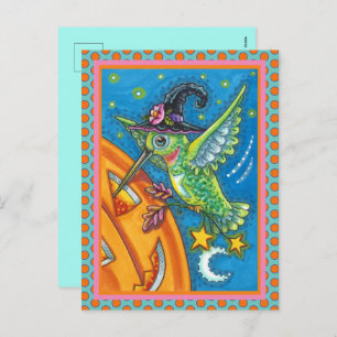CARTES POUR FÊTES ANNUELLES HALLOWEEN HUMMINGBIRD & JACK-O'-LANTERN WHIMSY