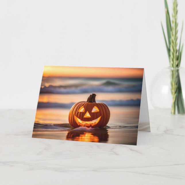 Cartes Pour Fêtes Annuelles Halloween Jack-o-Lantern Sur La Plage (Devant)