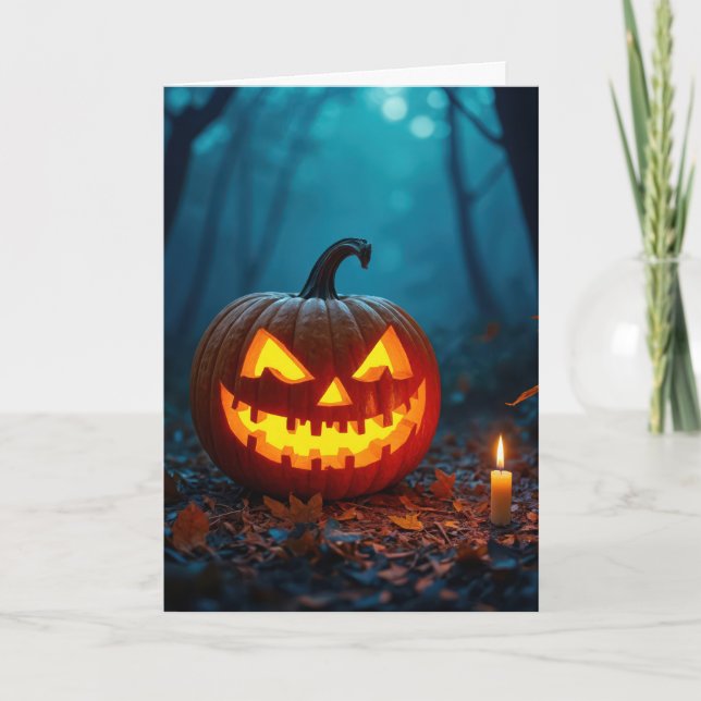 Cartes Pour Fêtes Annuelles Halloween Jack-o-lanterne dans Éffrayant Woods (Devant)
